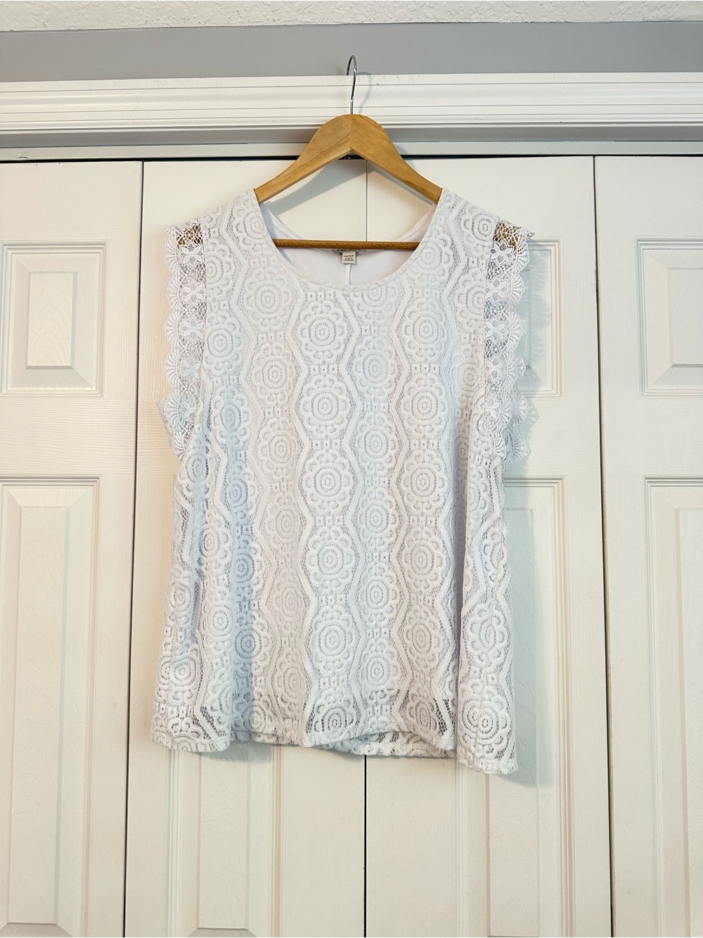 Cato White Lace Camisole with Crochet Detail